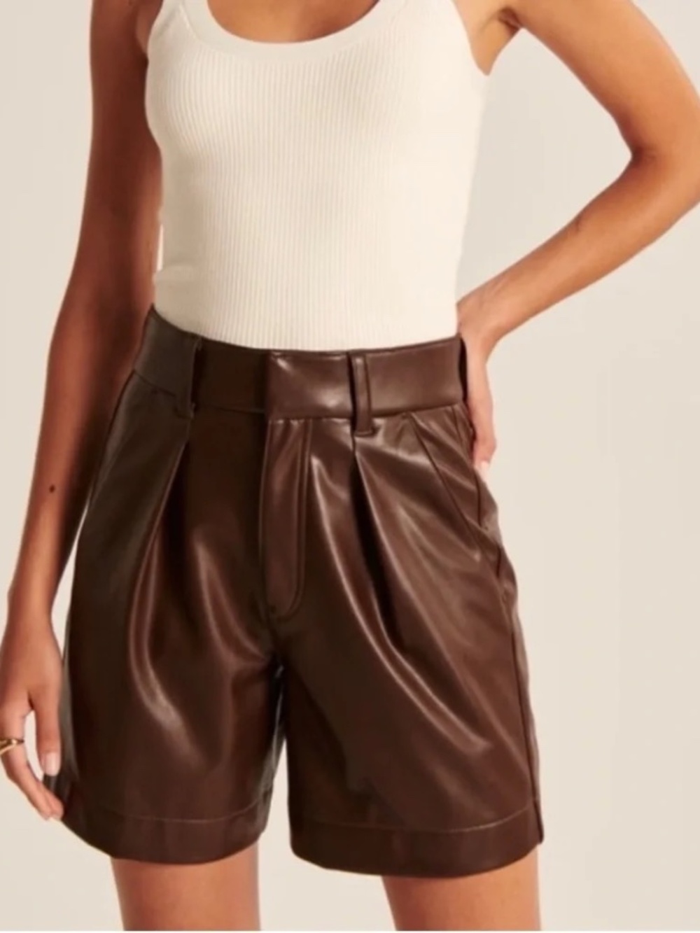 Abercrombie & Fitch Brown High Rise Vegan Faux Leather Shorts Size M